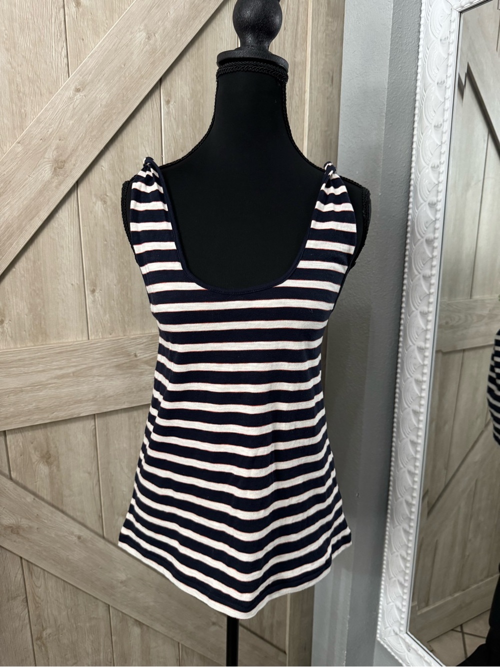 Current/Elliott Navy and White Striped Scoop Tank